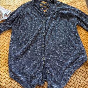 Gray Button-Up Cardigan with Crisscross Back
